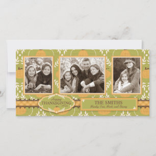 Elegant Pumpkin Damask Print for Thanksgiving Holiday Card