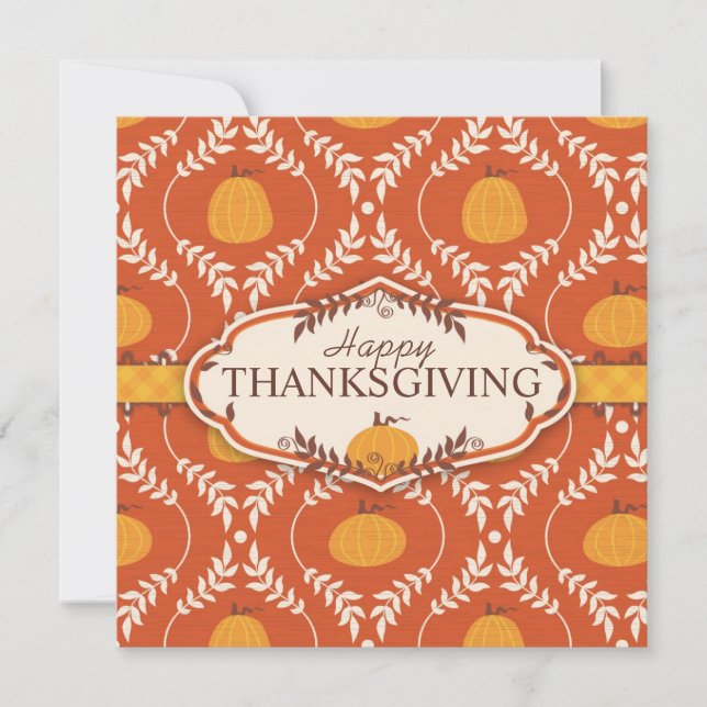 Elegant Pumpkin Damask Print for Thanksgiving Invitation (Front)