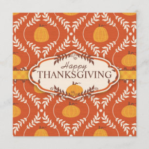 Elegant Pumpkin Damask Print for Thanksgiving Invitation