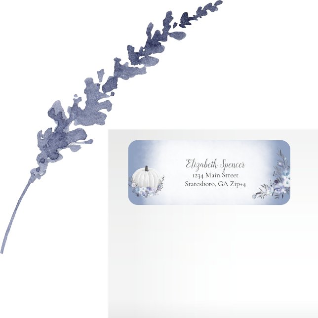 Elegant Pumpkin Dusty Blue Floral Return Address (Creator Uploaded)