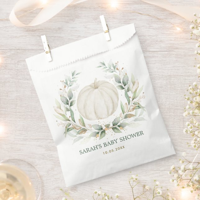 Elegant Pumpkin Eucalyptus Greenery Neutral Shower Favour Bags (Clipped)