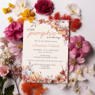 Elegant Pumpkin Fall Autumn Floral Baby Shower Invitation