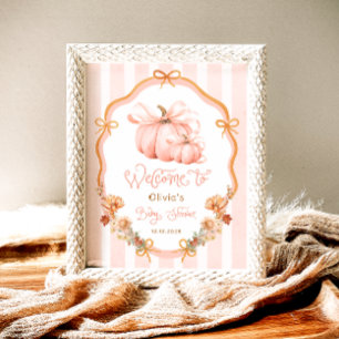 Elegant Pumpkin Fall Floral Baby Shower Welcome Poster
