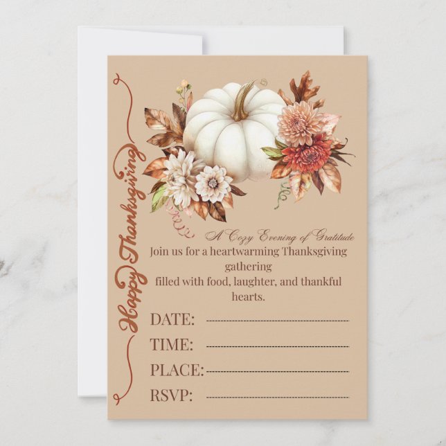 Elegant Pumpkin Fall Floral Invitation (Front)