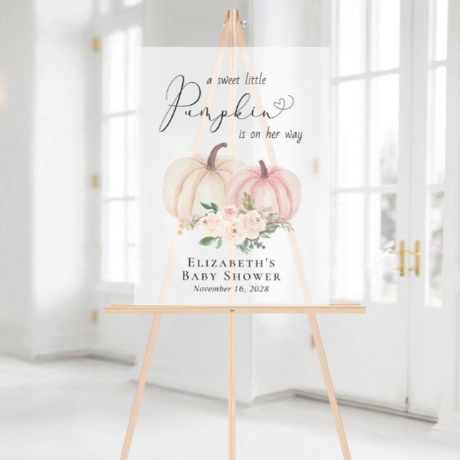 Elegant Pumpkin Floral Baby Girl Shower Welcome Acrylic Sign (Creator Uploaded)