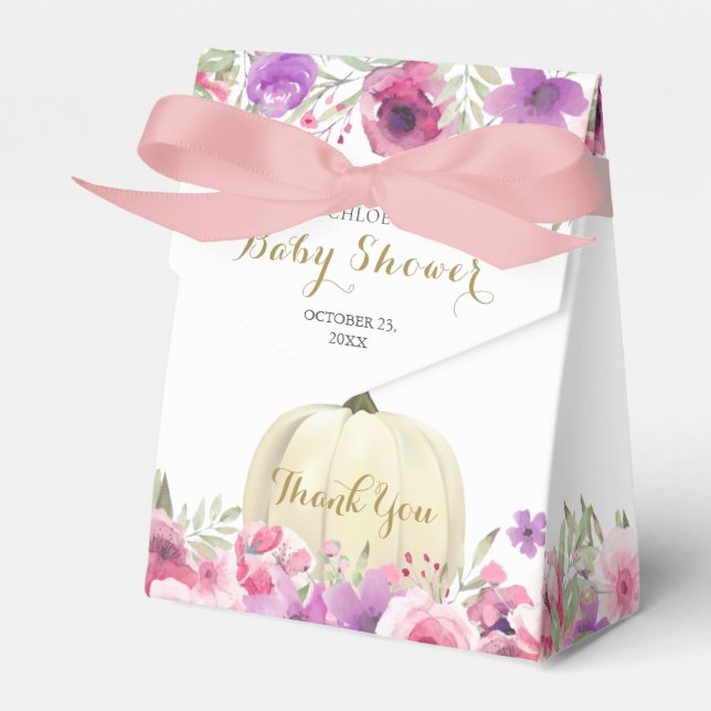 Elegant Pumpkin Floral Baby Shower Favour Box (Front Side)
