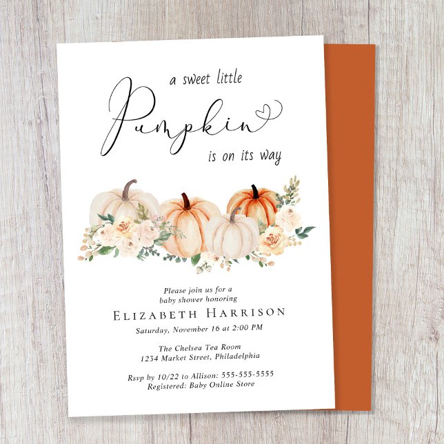 Elegant Pumpkin Floral Baby Shower Invitation (Celebrate the upcoming arrival of your sweet little autumn baby with a pumpkin-themed baby shower)