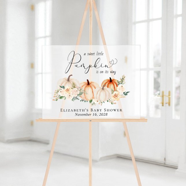 Elegant Pumpkin Floral Baby Shower Welcome Acrylic Sign (Creator Uploaded)