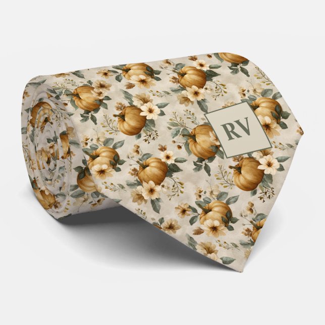Elegant Pumpkin Floral Fall Tie (Rolled)