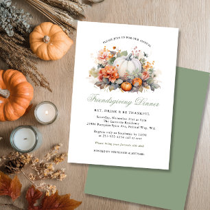Elegant Pumpkin Floral Friendsgiving Dinner Invitation