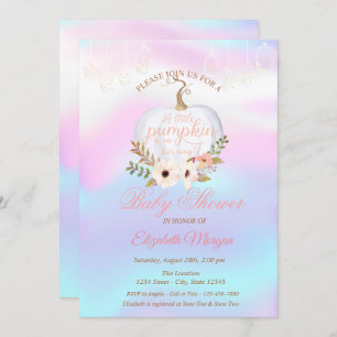 Elegant Pumpkin,Floral Holographic Baby Shower Invitation