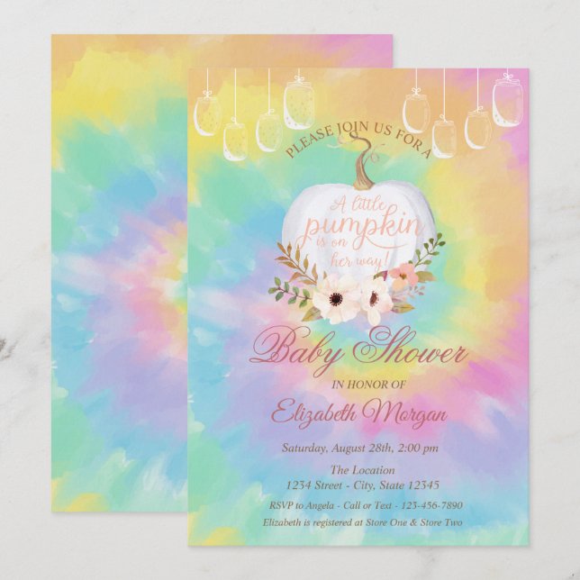 Elegant Pumpkin,Floral Tie Dye Baby Shower  Invitation (Front/Back)