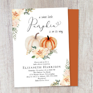 Elegant Pumpkin Floral Watercolor Baby Shower Invitation