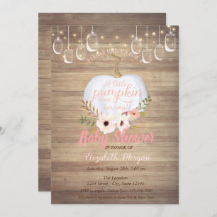 Elegant Pumpkin,Floral, Wood Texture Baby Shower Invitation