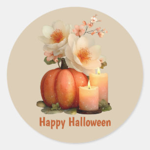 Elegant Pumpkin & Flowers Halloween Classic Round Sticker