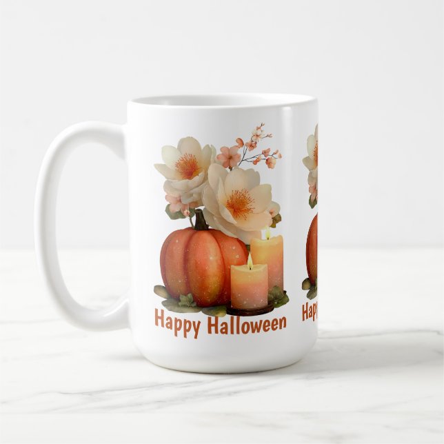 Elegant Pumpkin & Flowers Halloween Coffee Mug (Left)