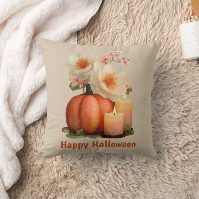 Elegant Pumpkin & Flowers Halloween Cushion (Blanket)