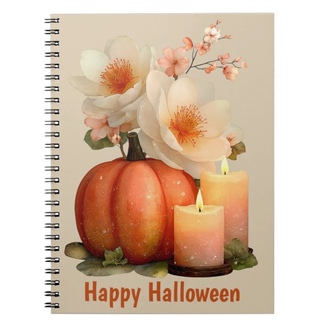 Elegant Pumpkin & Flowers Halloween Notebook (Front)