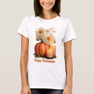 Elegant Pumpkin & Flowers Halloween T-Shirt