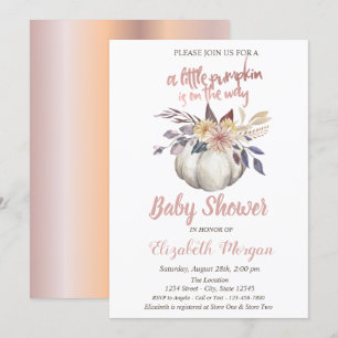Elegant Pumpkin,Flowers Rose Gold Baby Shower Invitation