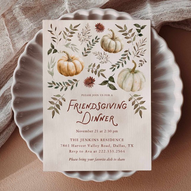 Elegant Pumpkin Friendsgiving Invitation (Pumpkin Friendsgiving Dinner Invitation)