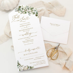 Elegant Pumpkin Greenery Fall All in One Wedding Invitation
