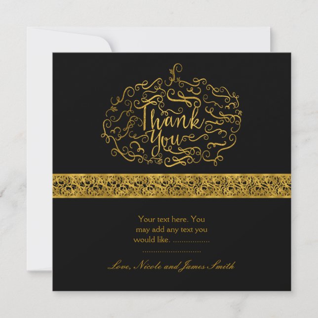 Elegant Pumpkin Halloween Fall Gold Thank You Card (Front)