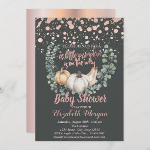 Elegant Pumpkin,Leaves,Rose Gold Baby Shower Invitation