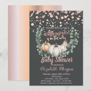 Elegant Pumpkin,Leaves,Rose Gold Baby Shower Invitation