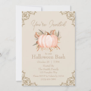 Elegant Pumpkin Neutral Tone Halloween Invitation