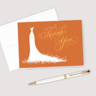 Elegant Pumpkin Orange Wedding Gown Bridal Shower Thank You Card