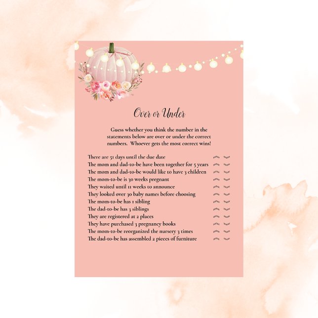 Elegant Pumpkin Over or Under Baby Shower Game Invitation (Creator Uploaded)