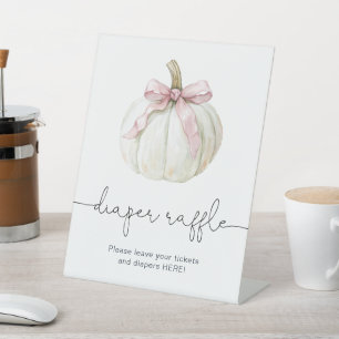 Elegant Pumpkin & Pink Bow Diaper Raffle Sign