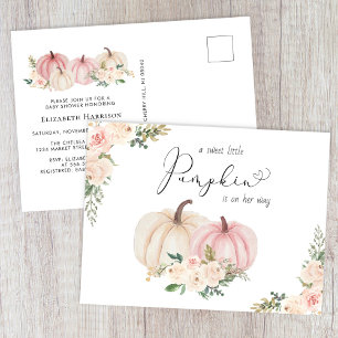 Elegant Pumpkin Pink Floral Baby Girl Shower Invitation Postcard