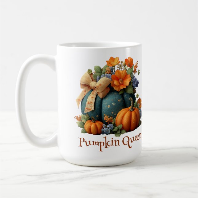 Elegant Pumpkin Queen Floral Halloween Art Coffee Mug (Left)