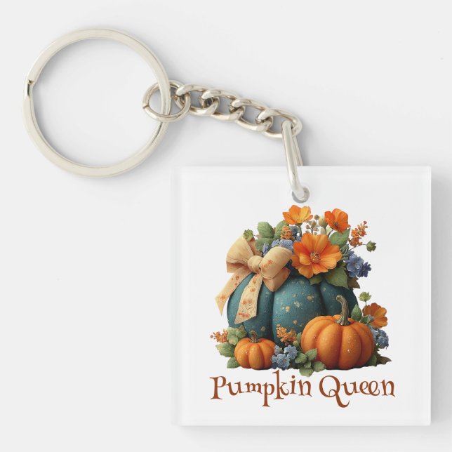 Elegant Pumpkin Queen Floral Halloween Art Key Ring (Front)