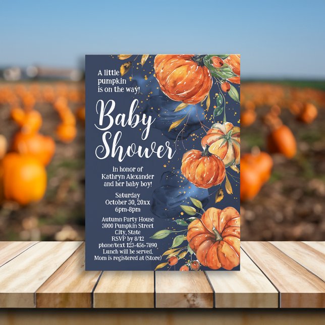 Elegant Pumpkin Watercolor Fall Autumn Baby Shower Invitation (pumpkin baby shower invitation)