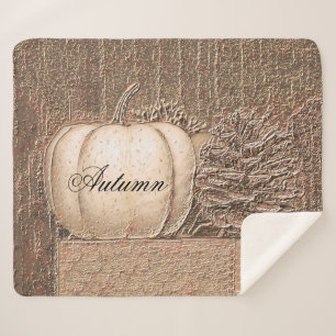 Elegant Pumpkin White Gold Metallic Fall Country Sherpa Blanket