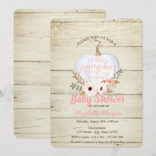 Elegant Pumpkin, Wood Texture,Floral Baby Shower Invitation
