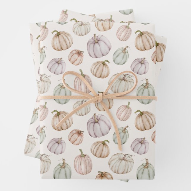 Elegant Pumpkins Fall Baby Shower Wrapping Paper Sheet (In situ)
