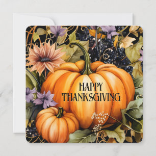 Elegant Pumpkins Floral Happy Thanksgiving Card