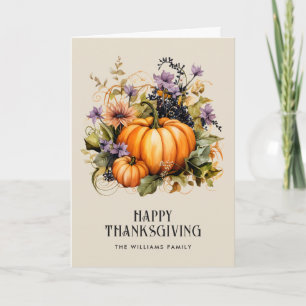 Elegant Pumpkins Floral Photo Happy Thanksgiving Card