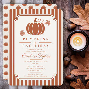 Elegant Pumpkins & Pacifiers Fall Baby Shower Invitation