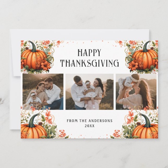 Elegant Pumpkins Photo Happy Thanksgiving Card  (Front)