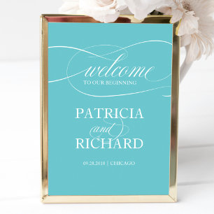 Elegant Purist Blue Welcome To Our Beginning Sign