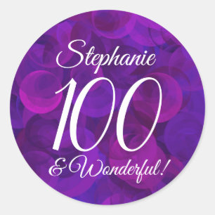 Elegant Purple 100 and Wonderful Birthday Favour Classic Round Sticker