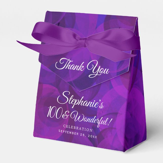 Elegant Purple 100 and Wonderful Birthday Party Favour Box (Front Side)