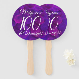 Elegant Purple 100 and Wonderful Birthday Party Hand Fan