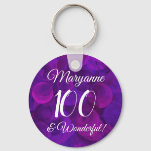 Elegant Purple 100 and Wonderful Birthday Party Key Ring