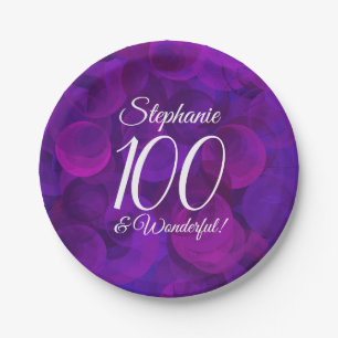 Elegant Purple 100 and Wonderful Birthday Party Paper Plate